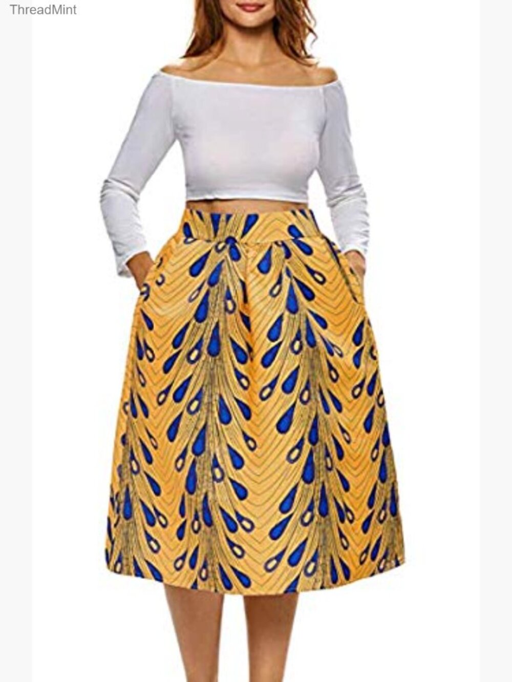 Plus Size African Print Long Maxi Skirt Elastic High Rise Summer Floral - Picture 2 of 3